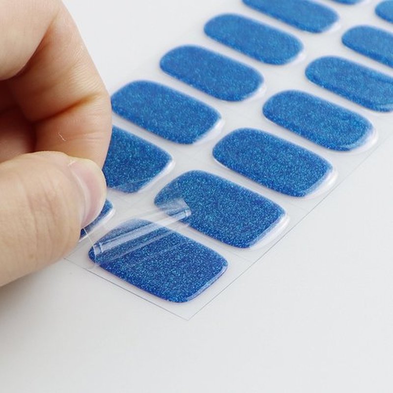 JMEOWIO Semi Cured Gel Nail Strips Blue Glitter Gel Nail Stickers Nails Art Design Decoration Accessories