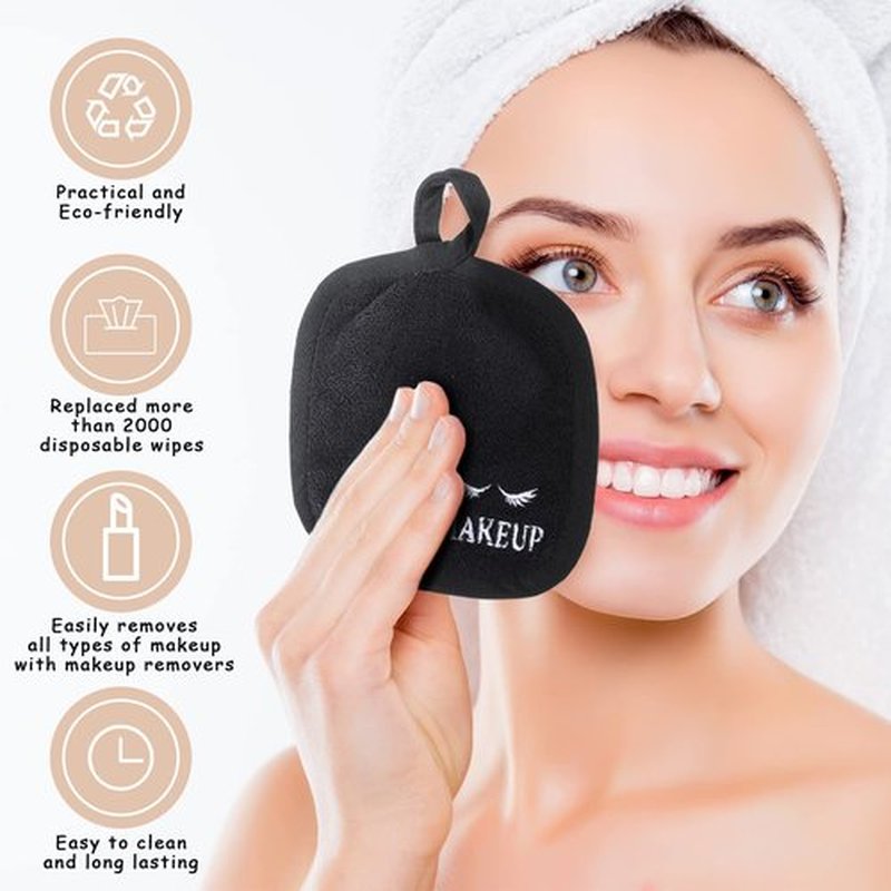 Queekay 48 Pcs Makeup Remover Cloths Reusable Washable Remover Pads Soft Microfiber Face Towels Facial Cleansing Cloths for Face Hand Eye Lips Bathroom Gift for Women 5 x 5 Inch(Black)