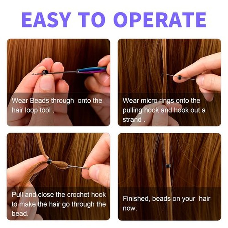 NEWISHTOOL Stainless Steel Hair Extension Tool Kit, Loop Needle Pulling Hook and Threader Wire Beads Device Tool, Micro Links Kit for Silicone Beads, Feathers Extension Styling