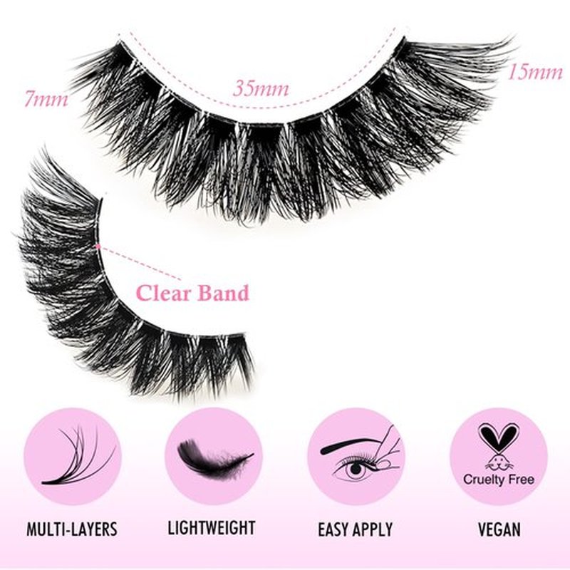 APCYUST Lashes False Wispy Eyelashes Natural Volume Cat Eye Lash Strips Thick Fake Mink Eyelash Pack Natural Looking Fluffy Full Strip Lashes Set Clear Band Easy Eyelashes for Beginners