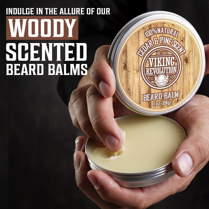 Viking Revolution Beard Balm Variety Pack - Styles, Strengthens & Softens | 1oz Each - Sandalwood, Pine & Cedar, Bay Rum, Clary Sage
