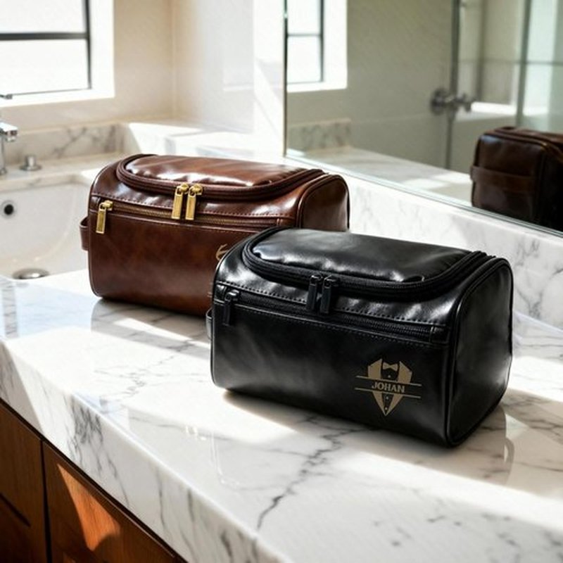 Skiennix Personalized Travel Leather Toiletry Bag - Waterproof & Customizable | Perfect Gift for Men, Dads, and Grandpas