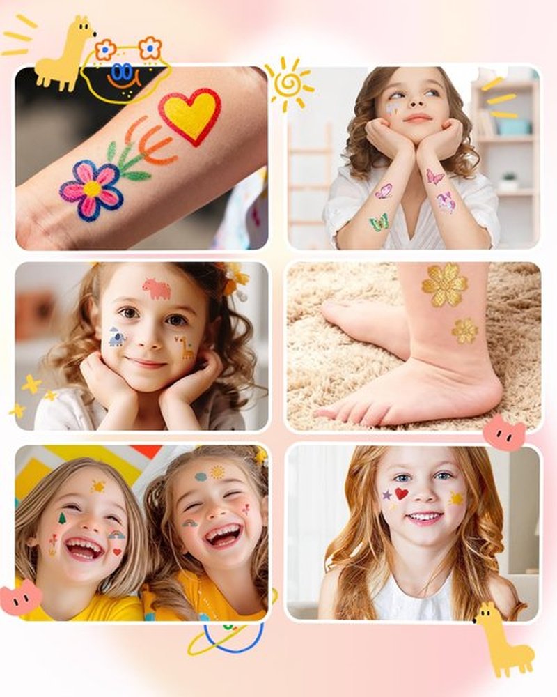 Oiomniv Temporary Tattoo Markers for Skin, 15PCS Body Markers Dual-End for Adults, 78 Tattoo Stencils Temporary 2 Face Gems Sticker, Glitter Matte Neon Tattoo Pens, Flexible Brush Tip, Skin Safe