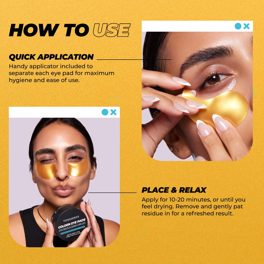 Vitamasques Golden Hydrogel Eye Pads For Puffy Eyes & Dark Circles – Refresh in 15 minutes - Formulated in Korea - 32 Pairs / 64 HydroGel Eye Pads