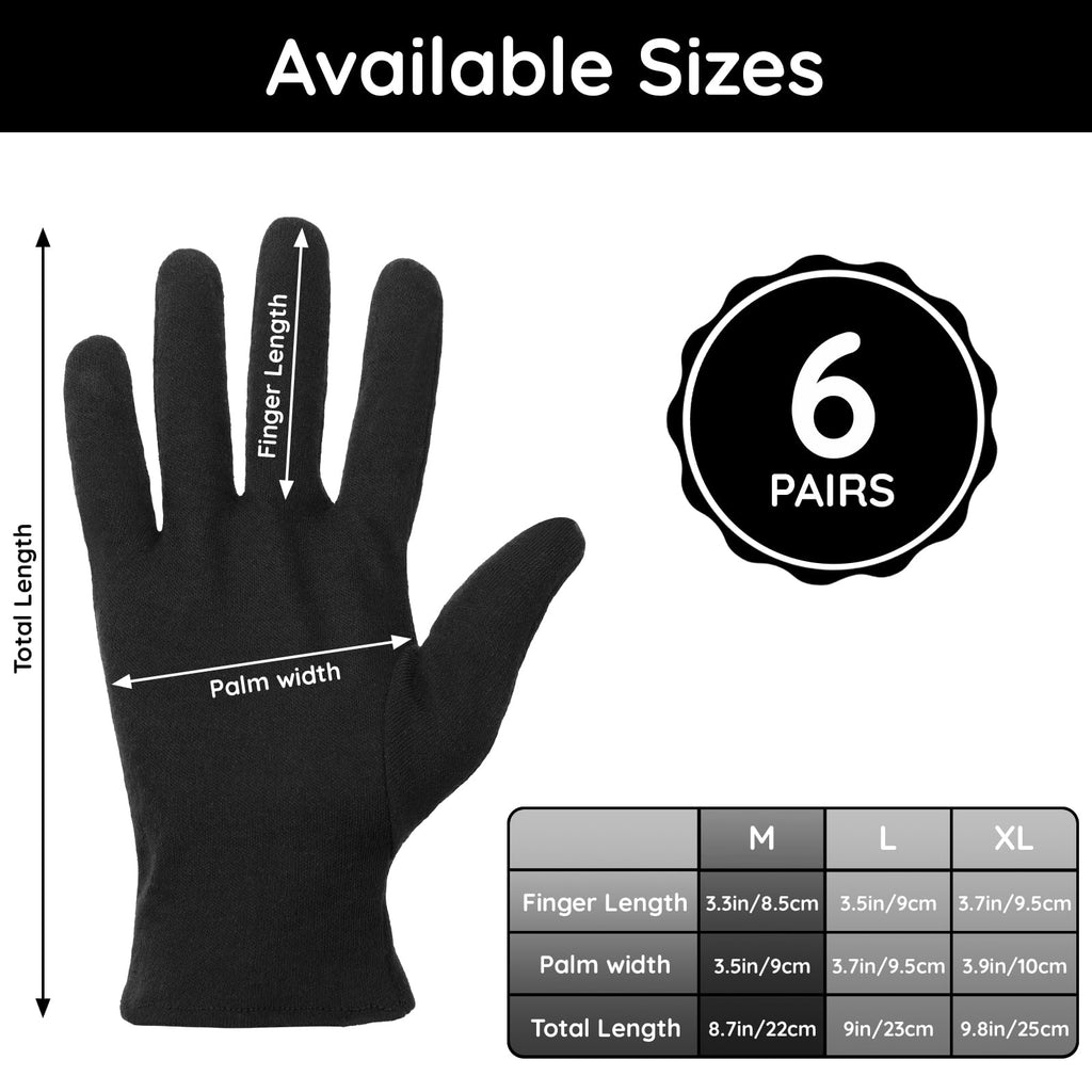 Segbeauty 12 Counts Black Lotion Cotton Gloves Women for Dry Hands Overnight, 6 Pairs Moisturizing Hand Cotton Gloves for Men, Reusable Spa Moisture Glove for Working, Soft Sleep Lotion Glove Medium