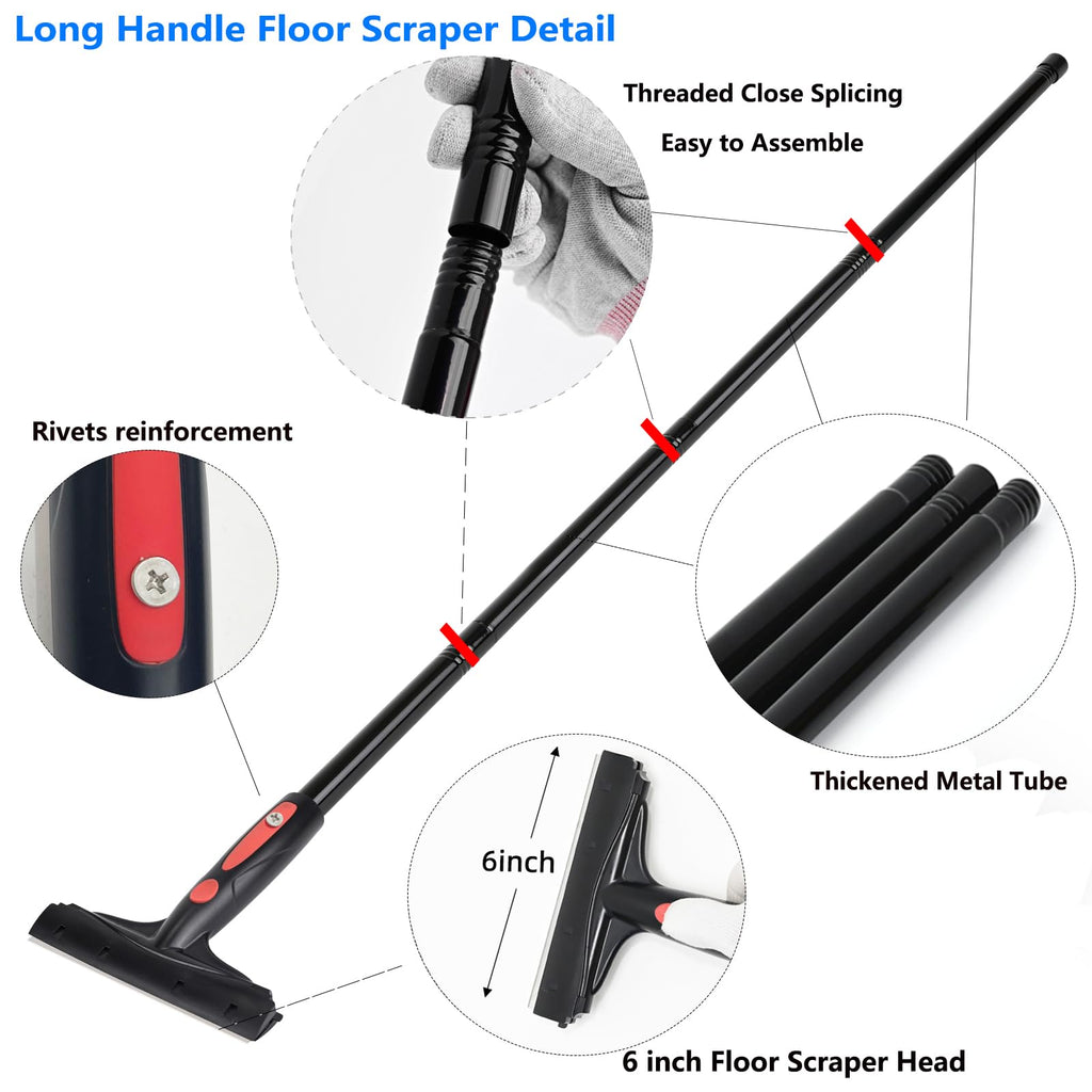 EHDIS Extenble Razor Blade Scraper, 16''-58'' Long Handle 6" Wide Blade Scraper Tool with 10 Double-Edge Blades for Cleaning Paint, Caulk, Adhesive,Painting, Tile, Floors, Ice Scraper (068-pro)