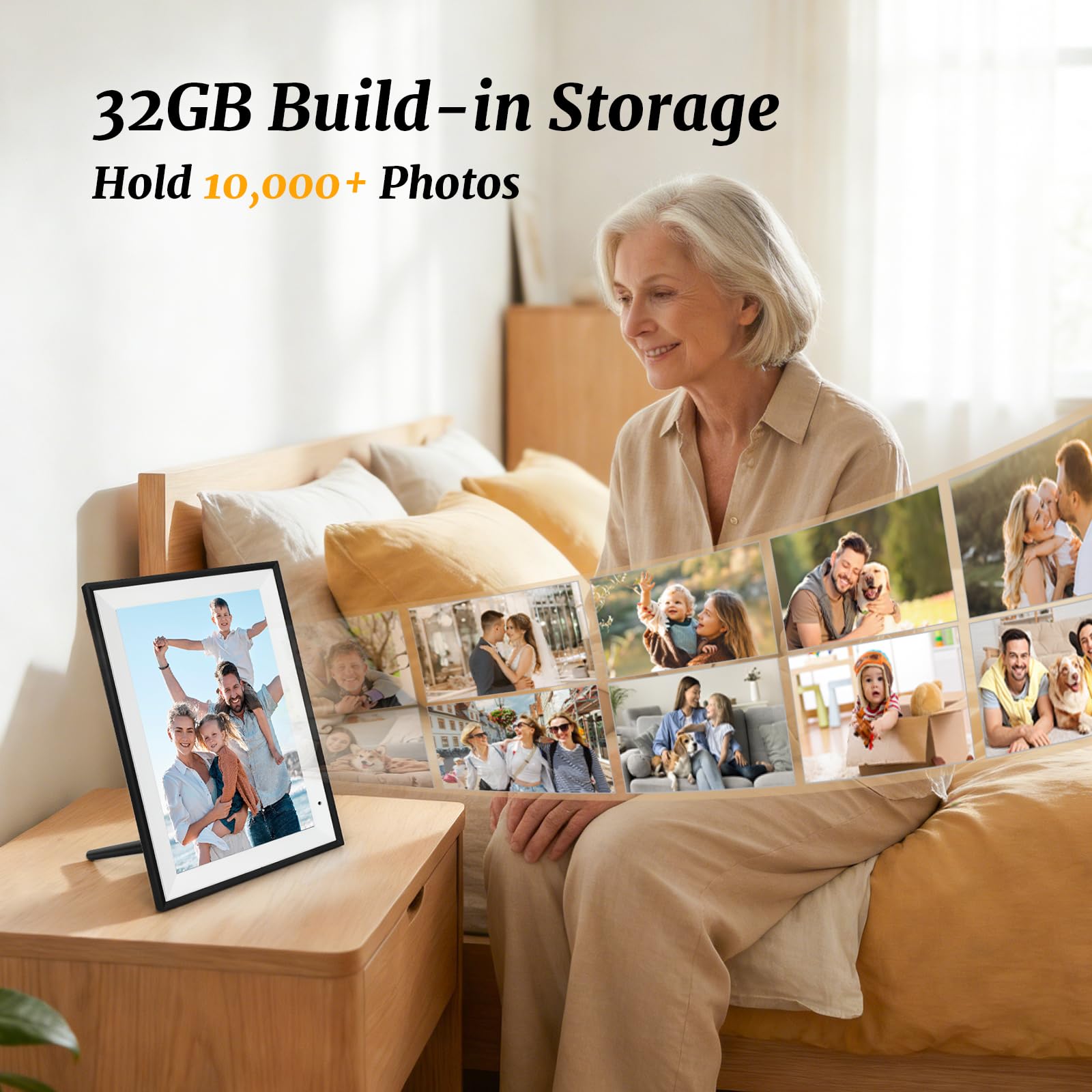 Digital Picture Frame 10.1 Inch Digital Photo Frame 32GB Storage, WiFi Picture Frame with1280x800 IPS Touch Screen, Auto-Rotate Photo Frame Share Your Photos and Videos via AiMOR App, Black