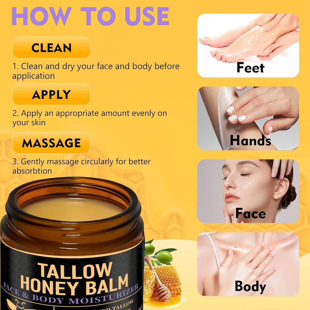 UMHWYZW 2 PCS Tallow and Honey Balm for Face with Lavender Aroma, Organic Grass Fed Beef Tallow for Skin Care for Men Women, Natural Body Moisturizer Cream for Dry Skin(Lavender)