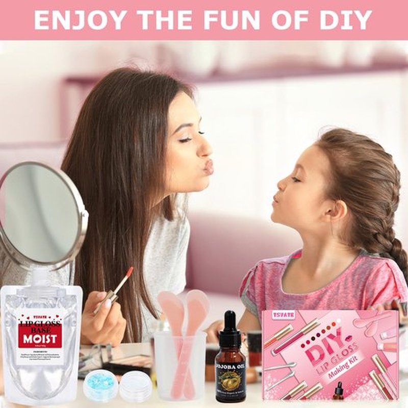 TSVATE Lip Gloss Making Kit, Lip Gloss Kit, Diy Lipgloss Set, Fun Make Your Own Lipgloss Kids Lip Gloss for Girls, Women, Moisturizing Lip Gloss Base, Jojoba Oil, Tubes, Gift for Her