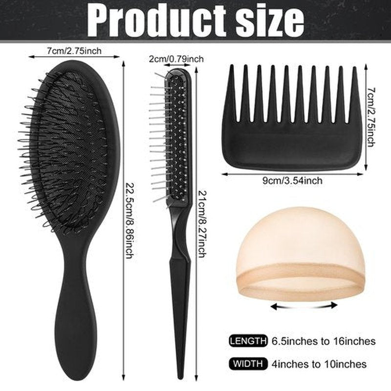 3Pcs Wig Brushes for Synthetic Hair with 4Pcs Wig Cap and Wide Tooth Hair Comb No More Hair Pulling