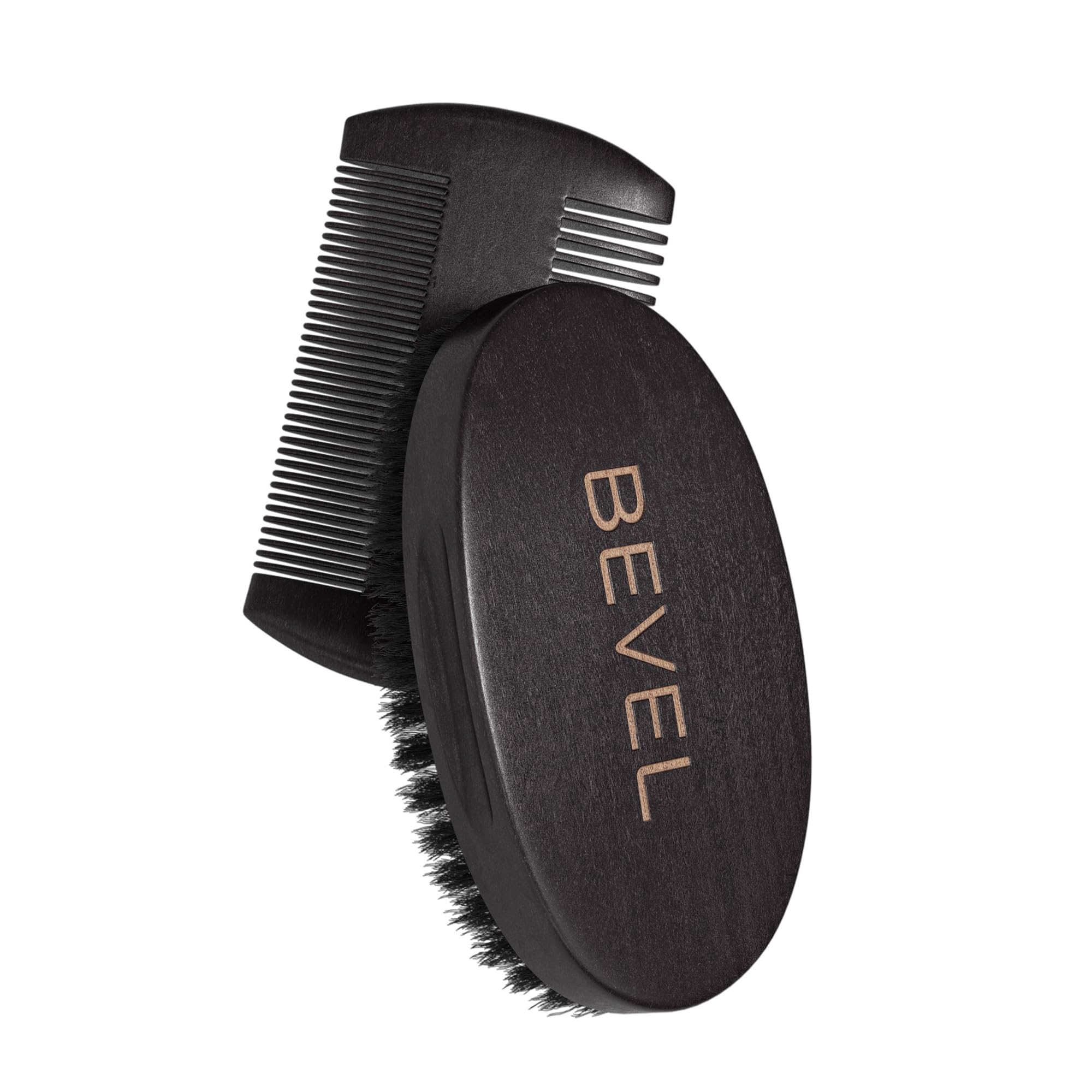 Bevel Beard Brush and Comb Set for Men – Natural Boar Bristle Brush & Pearwood Comb with Travel Pouch – Beard Grooming Kit for Shaping, Soften & Detangling Mustaches