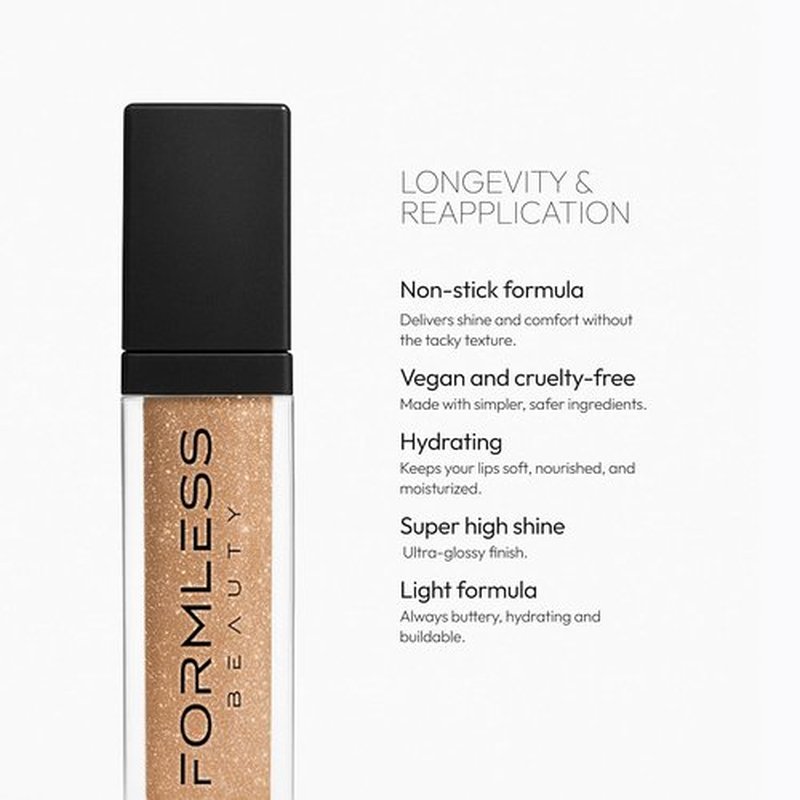 Formless Beauty by Jenny McCarthy Lip Gloss - Hydrating Radiance Lip in Nude with Bronze Glitter - Non-Toxic, High-Shine Finish