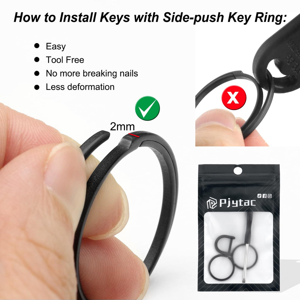 PJYTAC Titanium Keychain Rings Heavy Duty Side Push Key Rings for Car Keys Easy Quick Release EDC Split Keyrings (1, Black, Medium)