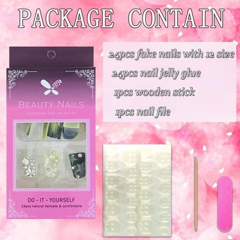 FIEONCIY Press on Duck Shaped Acrylic Medium French False Nails with Designs Artificial Fake Nails with Charms Glue ons Nails Stick on Fingernails for Women Girls (XXS240)