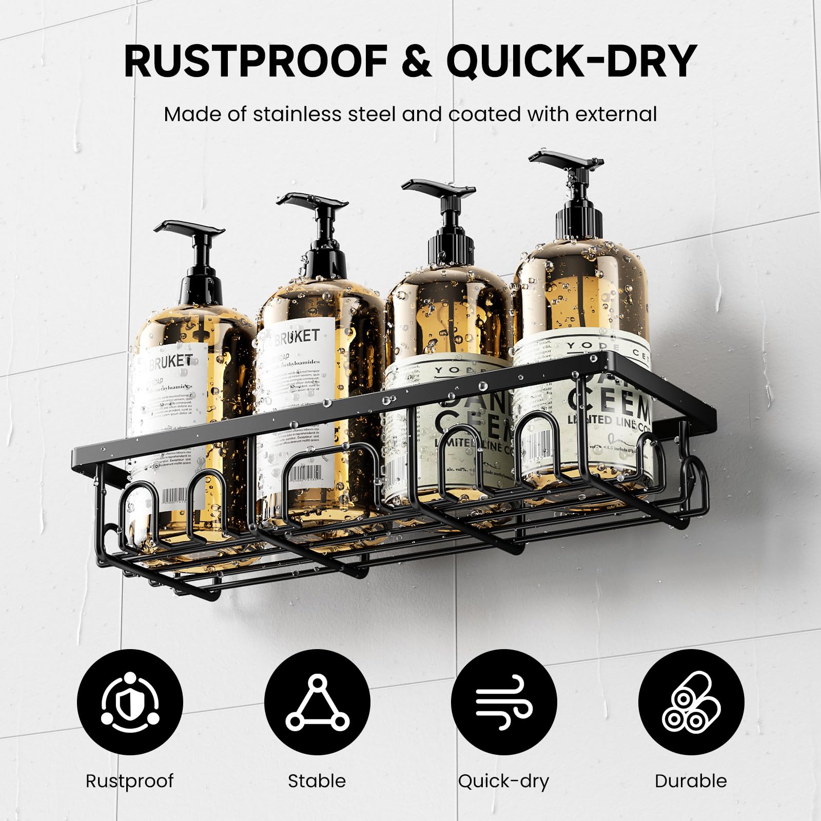 Deyhoc Shower Caddy, 5 Pack Shower Shelves for Inside Bathroom, Rustproof Adhesive Bathroom Organizer with Soap Holder, No Drilling Washroom Organizers and Storage for Bathtub Room/Kitchen/Home, Black