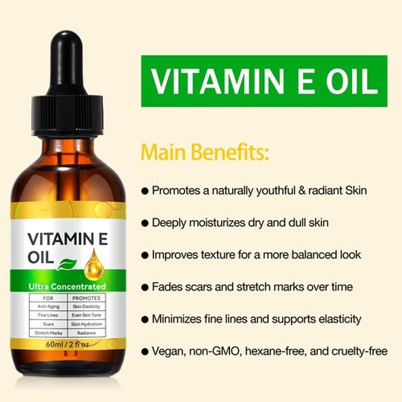 Liefiet Vitamin E Oil, Pure Vitamin E Oil for Skin, Scars, Nails and Scalp, Face and Body Moisturizer, Hydrating Dry Skin, Reduce Stretch Marks, Fine Lines & Wrinkles, 2Fl Oz (Pack of 2)
