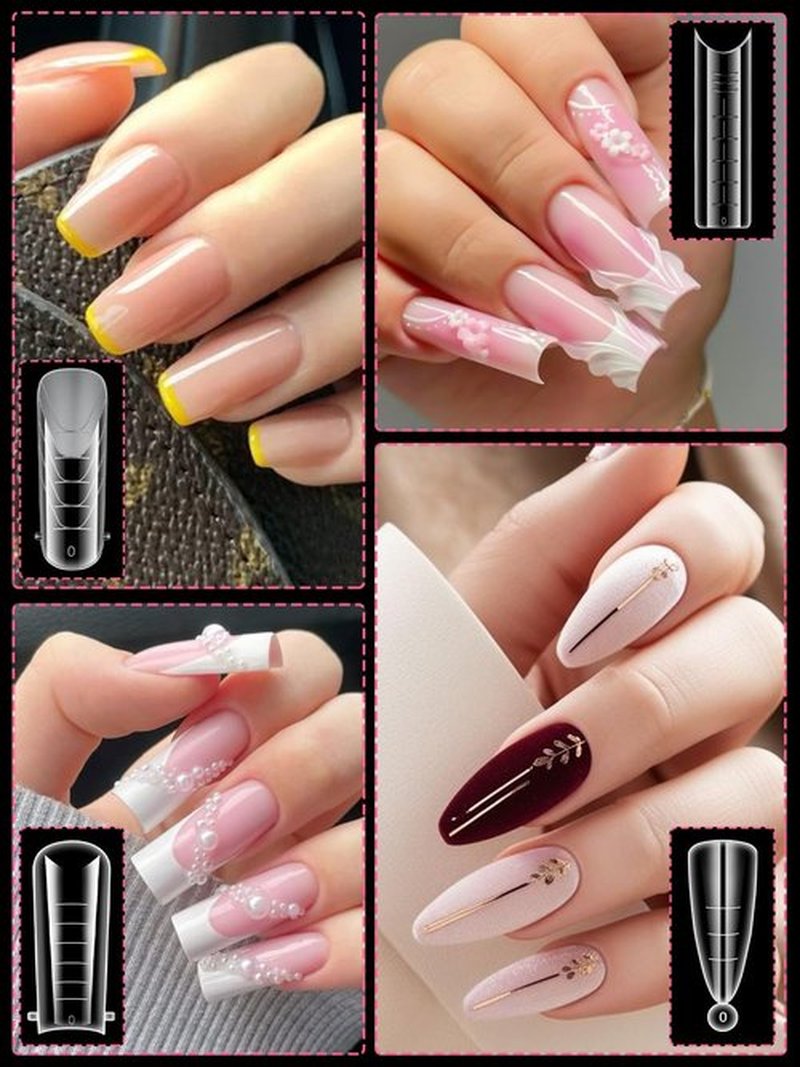 EBANKU 384PCS Dual Nail Form Kit, 8 Styles & 12 Sizes, Reusable Silicone Pads, 5PCS Nail Clips, Gel Brush Pen, Nail Files Buffer, French Nail Extension Kit for Beginner