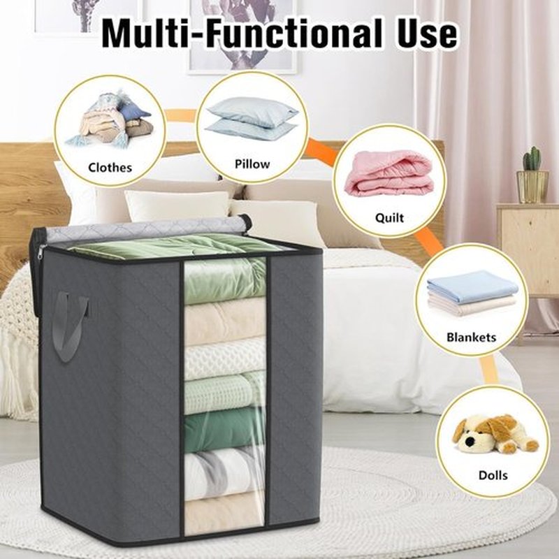 SpaceTrove Storage Bags - 80L Large Capacity Comforter Organizers with Visual Window | 6-Pack in Grey