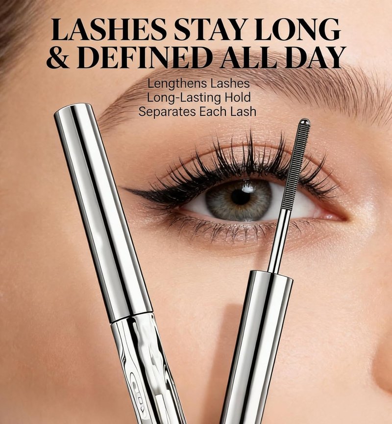 Upgraded Iron Metal Wand Mascara - Waterproof 3D Curling Formula, Long-Lasting & Smudge-Proof | Black