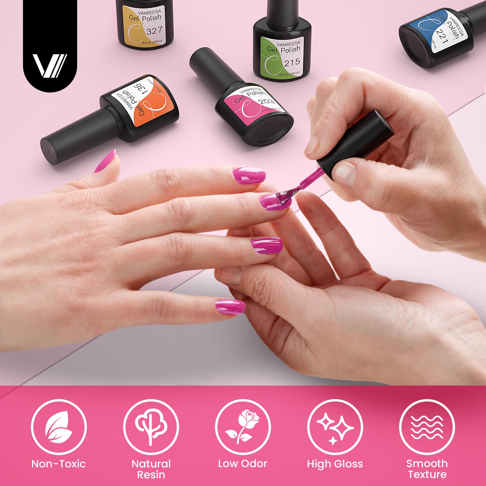 VANREESA 24 Pcs Gel Nail Polish Set - 21 Colors, Base Coat, Glossy & Matte Top Coat with Gel Polish Kit - Pink, Red, Orange, Green, Blue, Purple - Gifts for Women & Girls