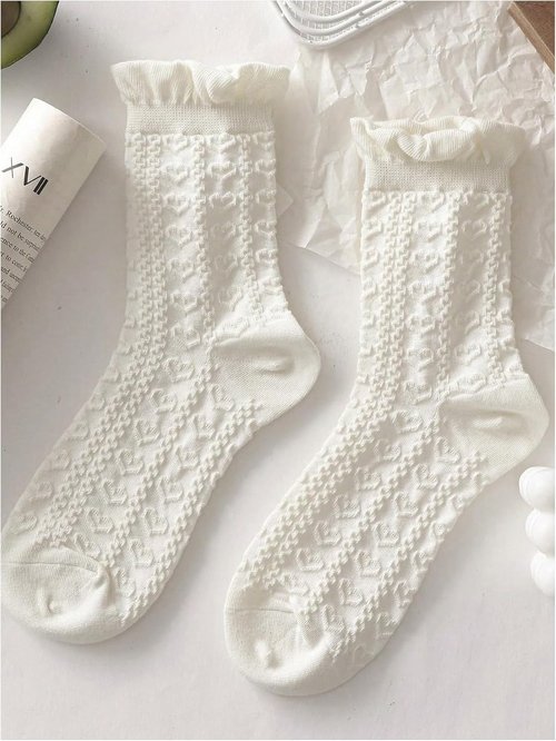 SHENHE Women's Crew Socks - Cute Ruffle Bow Print Design | 5 Pairs of Mid Calf Comfort
