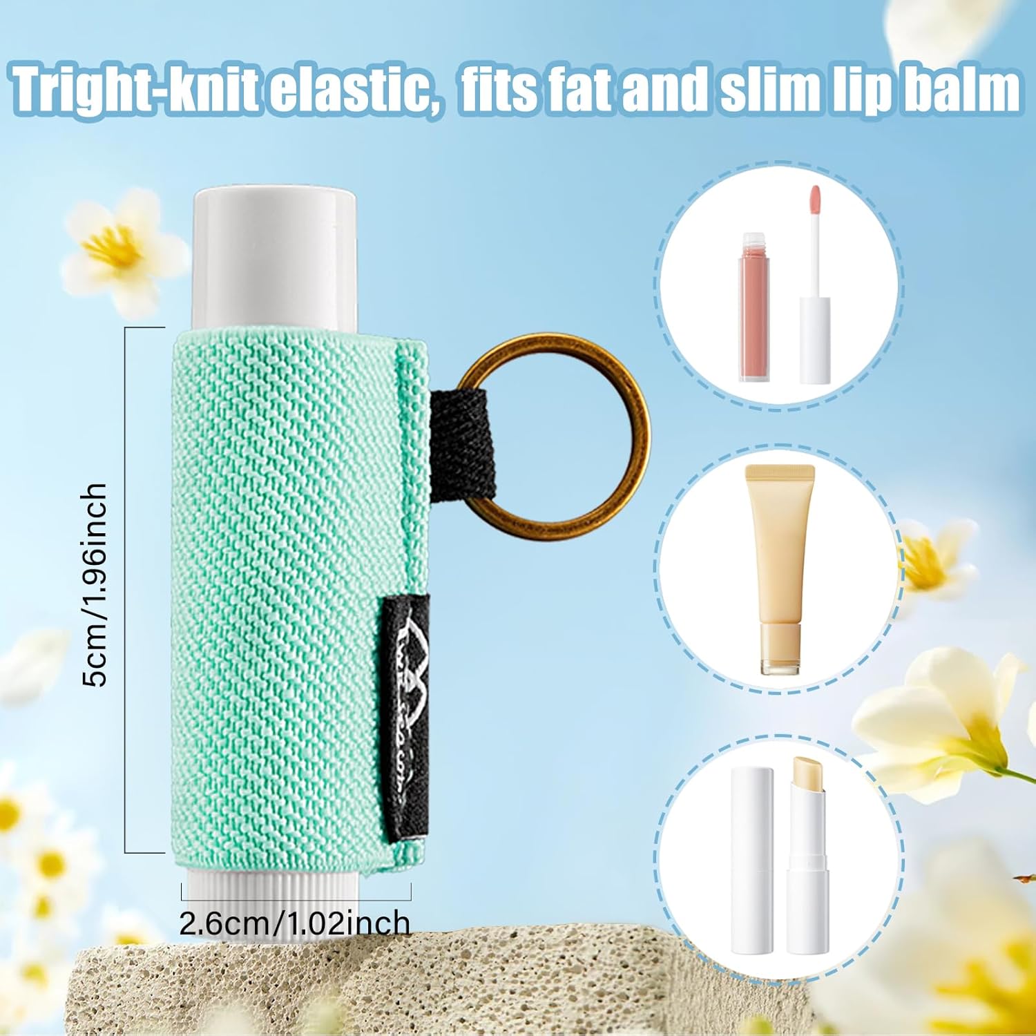 WK IEASON - Lip Balm Holder Keychain | Elastic Clip-On Sleeve for Lipstick & Chapstick - Pink/Grey/Beige