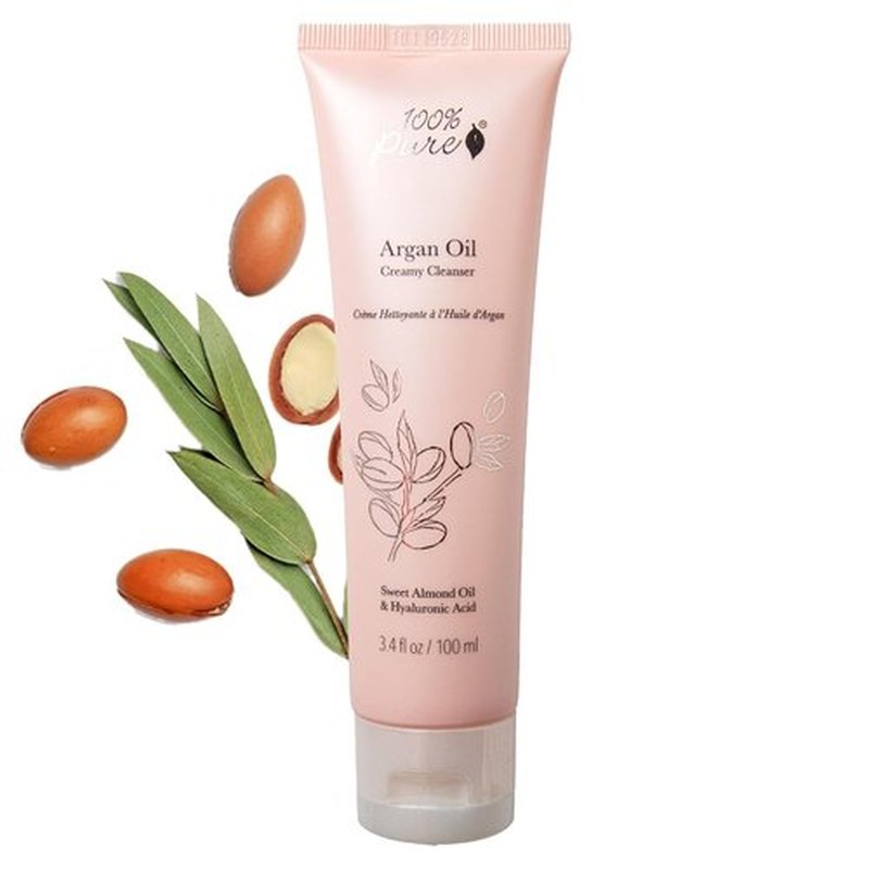 100% PURE Argan Oil Creamy Cleanser - Daily Moisturizing Face Wash & Makeup Remover for Radiant Skin - 3.4 Fl Oz