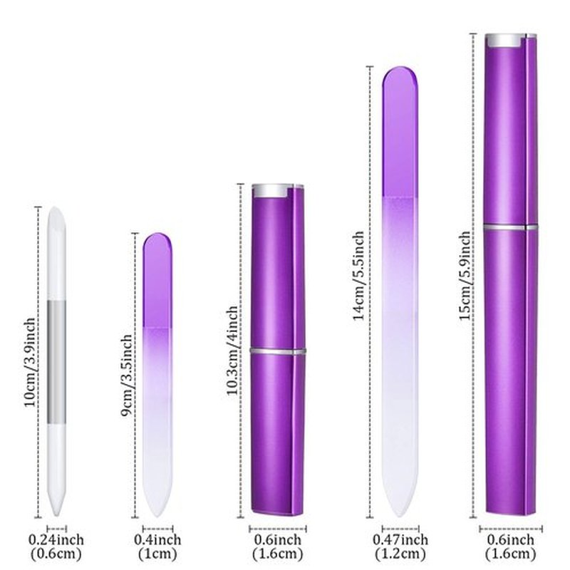Mudder 6 Pack Crystal Glass Fingernail File with Case for Natural Nail and Cuticle Pusher Dual Ended Manicure Stick Set Nail Care Large Small Portable Tool Gift for Women Pastel Green Violet(Purple)