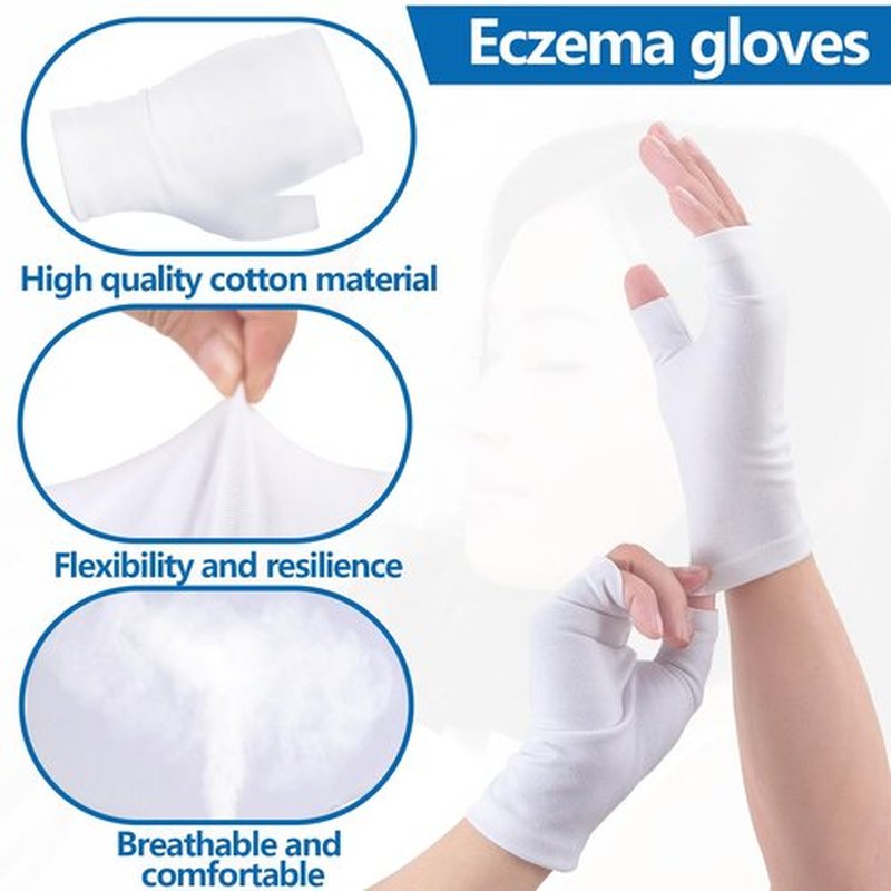 6 Pairs Fingerless Eczema Gloves Moisturizing Gloves for Adults Fingerless Cotton Gloves Washable and Reusable Eczema Sleeves Cotton Gloves Overnight Dry Hands for Adults Eczema (White)