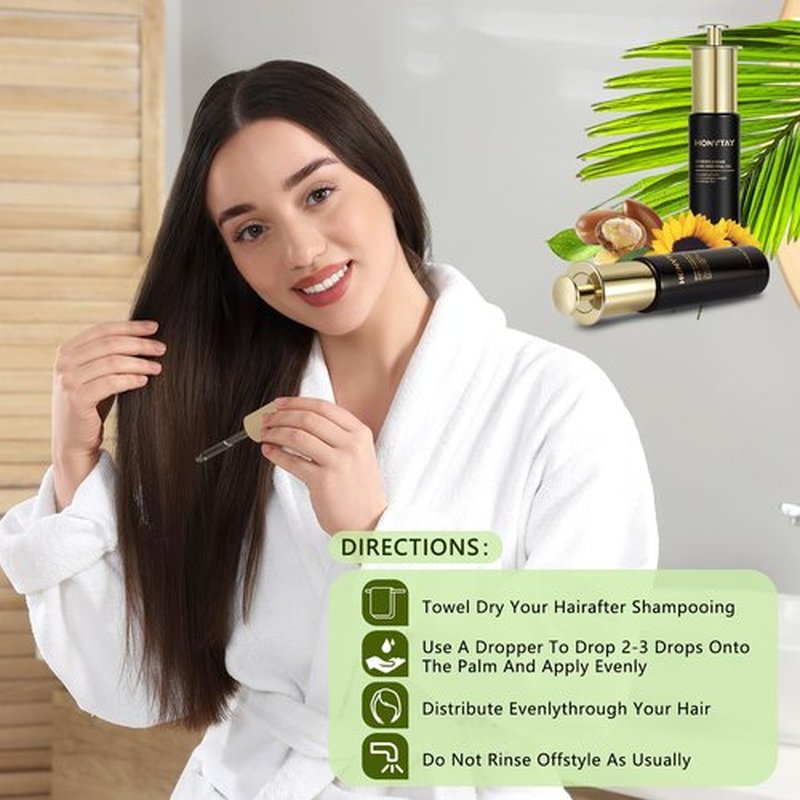 HonvTay Moroccan Hair Oil Has Multiple Benefits, It can Provide Various Hair Textures with Moisture, Strength, Repair and Other Care, Making the Hair Healthier and More Beautiful(1.01 fl oz) (BLACK)