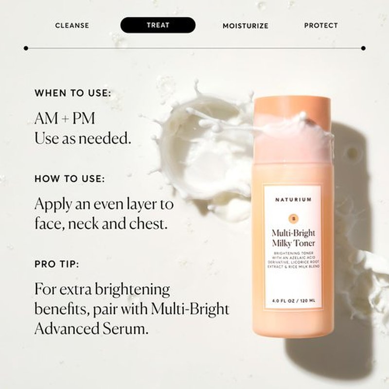 Naturium Multi-Bright Milky Toner, Exfoliating Skincare for Face with Azelaic Acid, 120 mL / 4 fl oz
