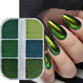 6 Grid Green Chrome Nail Powder, Iridescent Aurora Pearl Powder Metallic Mirror Effect Pigment Pearlescent Mermaid Pigment Pearl Glitter Dust Kit, Nail Art Decoration, Resin Craft (05_Green)