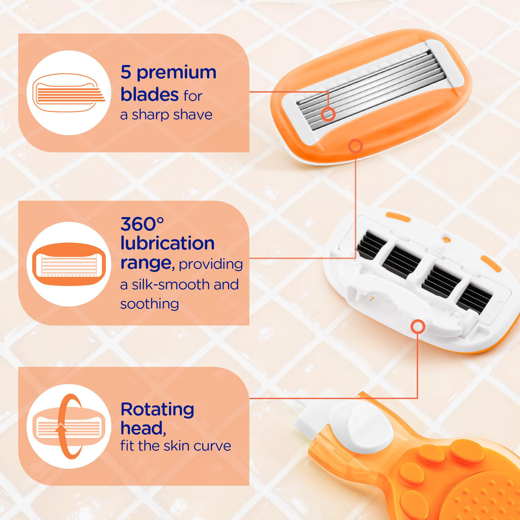 DreamGenius Women’s Razor Blades Refills Include 4 Cartridges, Orange
