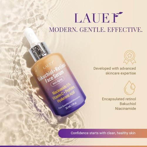 Bakuchiol Retinol Serum for Face with Vitamin C Hyaluronic Acid & Niacinamide Anti-Aging Plant-Based Serum Reduces Wrinkles Firms & Smooths Skin Vegan Fragrance-Free1 fl oz
