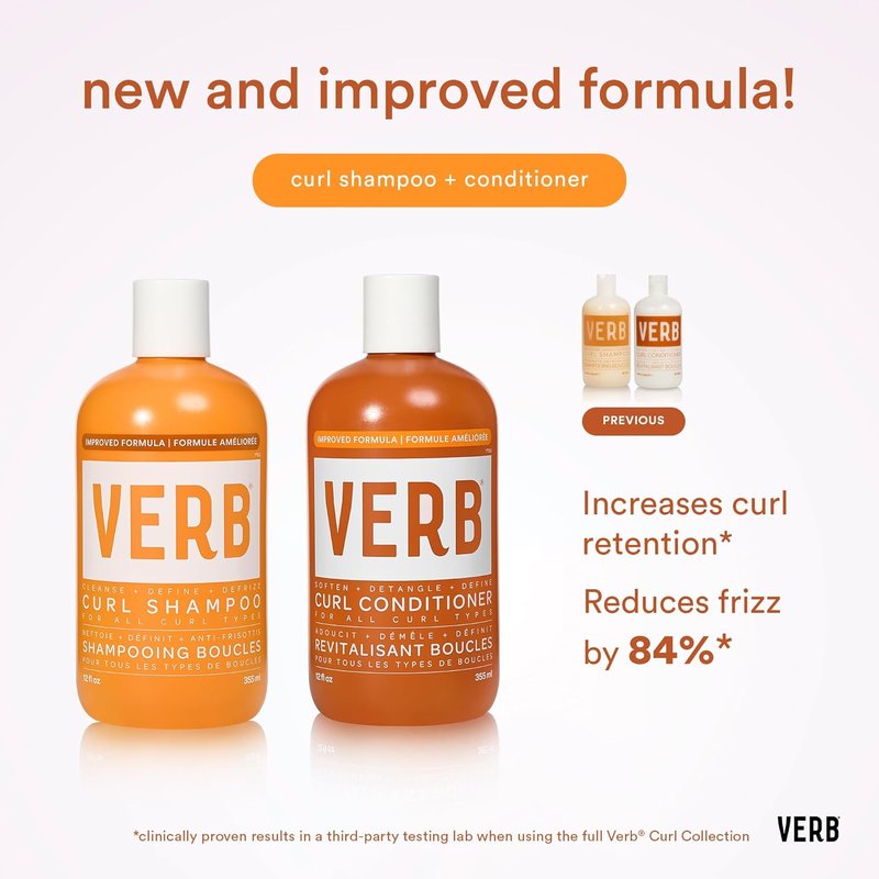 VERB Curl Shampoo & Conditioner Duo - Cleanse, Smooth & Control Frizz - Vegan, Paraben-Free, Sulfate-Free
