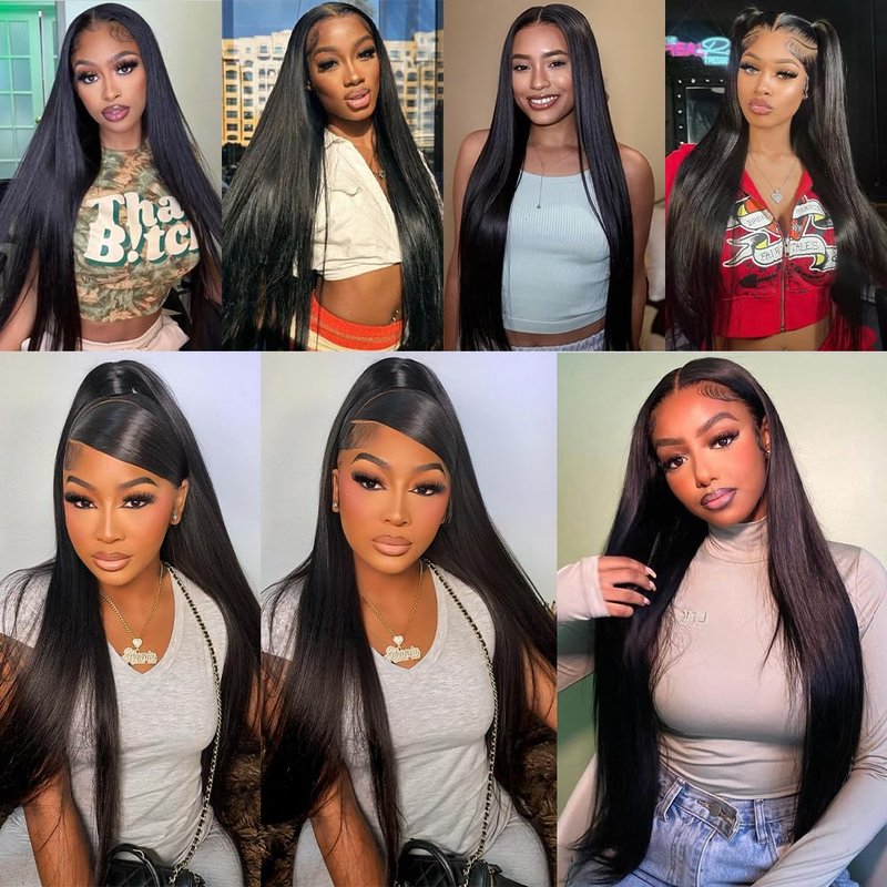 UYCLEJX Straight Wigs Human Hair 32 Inch Straight Human Hair Wig 13x6 HD Lace Front Wigs Human Hair Pre Plucked 200 Density Straight Wig Glueless Wigs For Black Women Natural Color