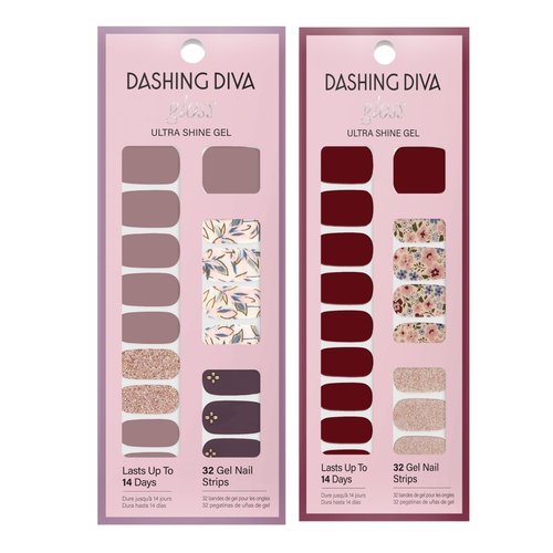 Dashing Diva Gloss Nail Strips Bundle - The Fall Florals Collection - Alpine Retreat & Wildflower - UV Free, Chip Resistant, Long Lasting Gel Stickers - Contains 2 Sets