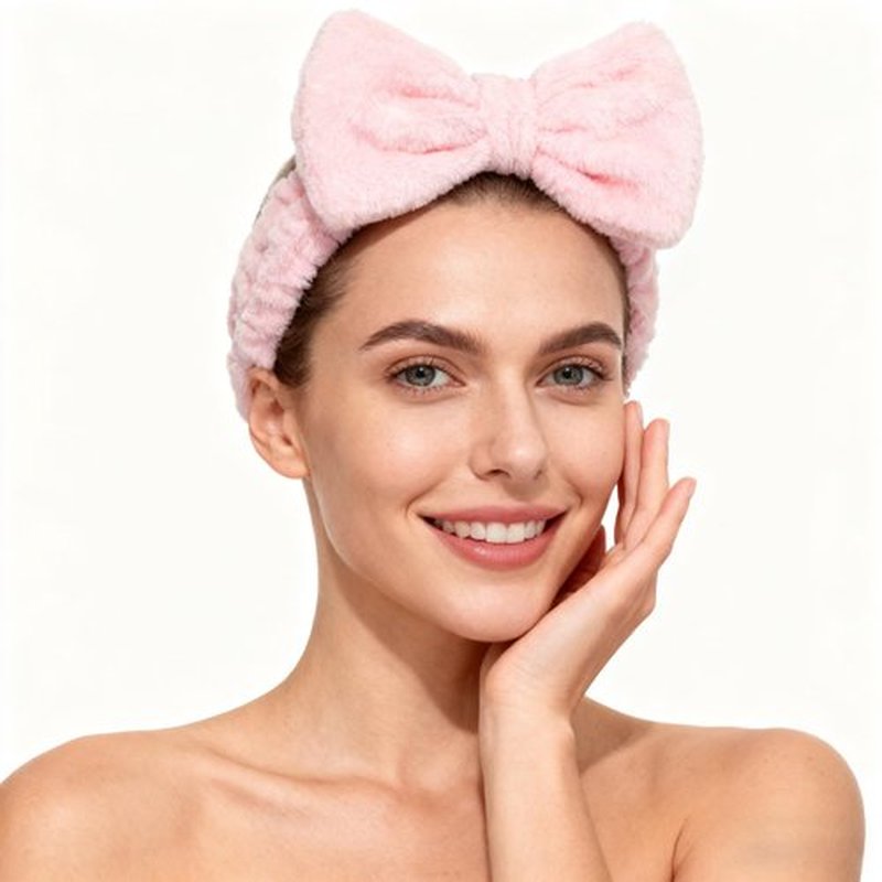 JHJEWH Spa Headbands,Makeup Headbands for Women,Facial Headband Bulk,Soft Coral Fleece Headband for Makeup,Cosmetic Head Wraps,Bow Hair Bands for Face Washing Shower Skin Care (pink, 12pcs)