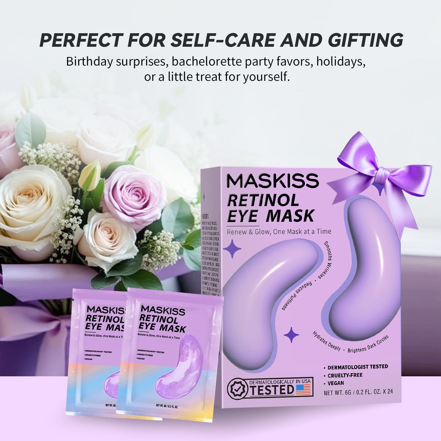 Maskiss Retinol Under Eye Patches (24 Pairs), Purple Eye Masks for Dark Circles, Puffy Eyes & Wrinkles, Firming Collagen Eye Patches, Vegan Cruelty-Free Skincare Gifts for Women