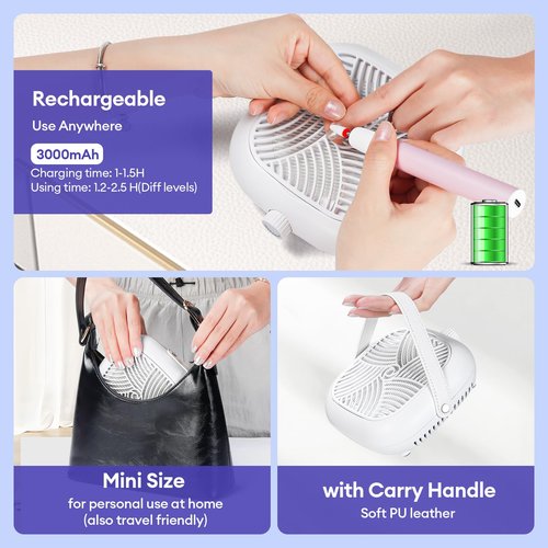 Cordless Nail Dust Collector for Acrylic: Small Quiet Rechargeable Vacuum Nail Tech Fan Standing Design for Nail Art - 600Pa Dust Collector for Nail Low Noise Salon Home Use