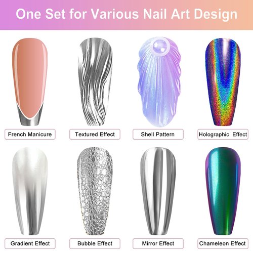 Chrome Nail Powder Gifts for Women - White Pearl Chrome Powder, Aurora Mermaid Iridescent Chromes Powder, Holographic Unicorn Rainbow Sliver Metallic Mirror Effect Nail Glitter Manicure
