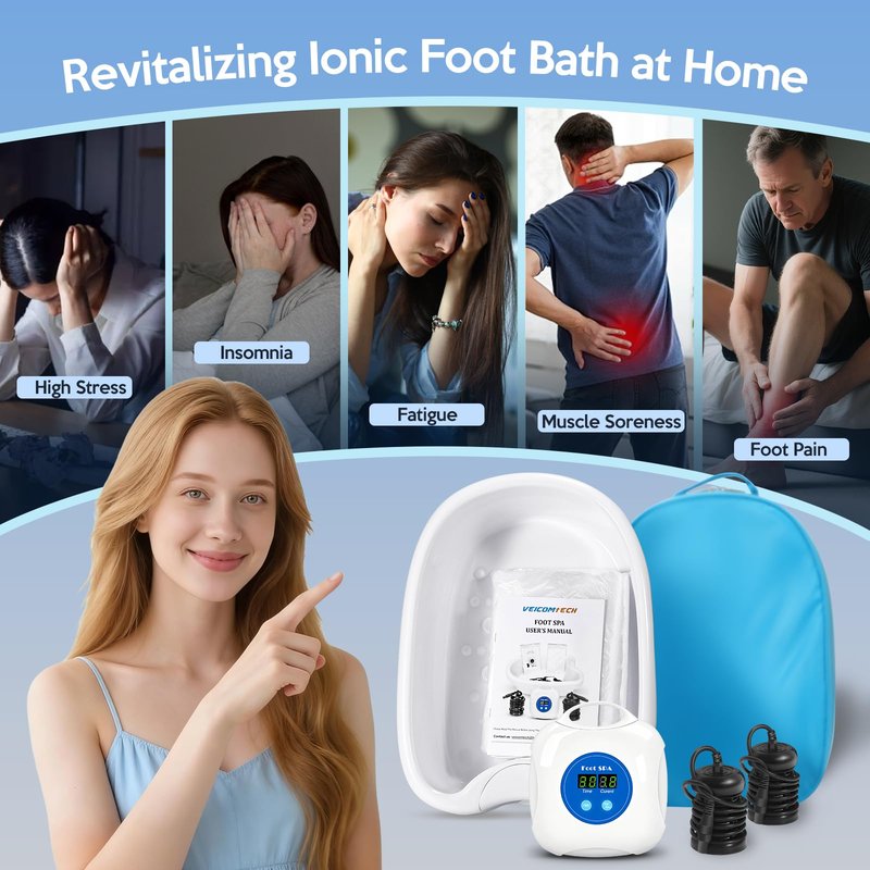 Upgrade Ionic Foot Bath Detox Machine - Ionic Detox Foot Bath, Foot Detox Machine, Touch ON/OFF, LCD & Timer for Home Use Beauty Salon (2 Arrays,100 Liners,1 Blue Bag)