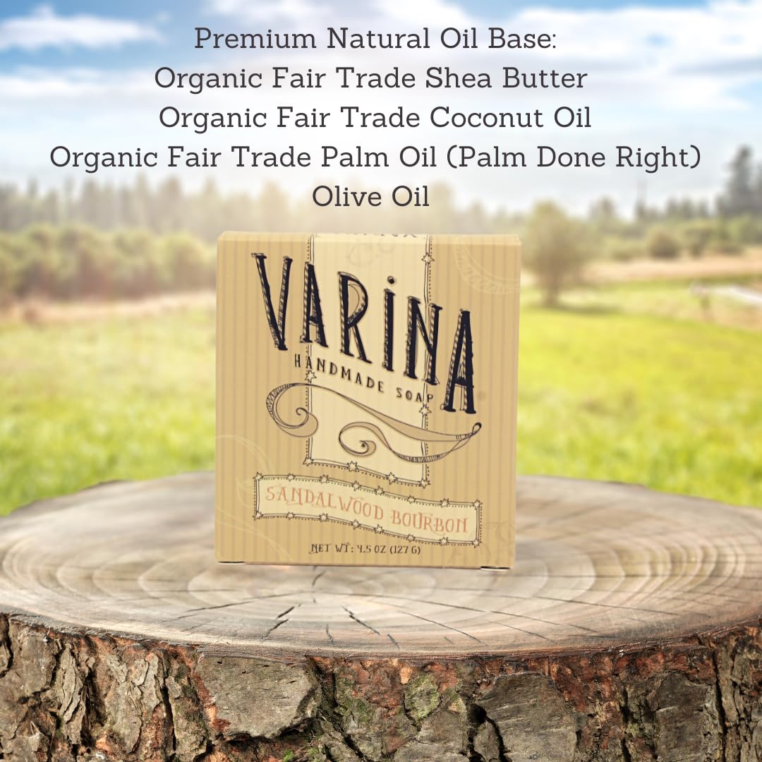 Varina Natural Sandalwood Bourbon Bar Soap - Gentle Cleansing for Sensitive Skin (Sandalwood Bourbon, 3 Pack)