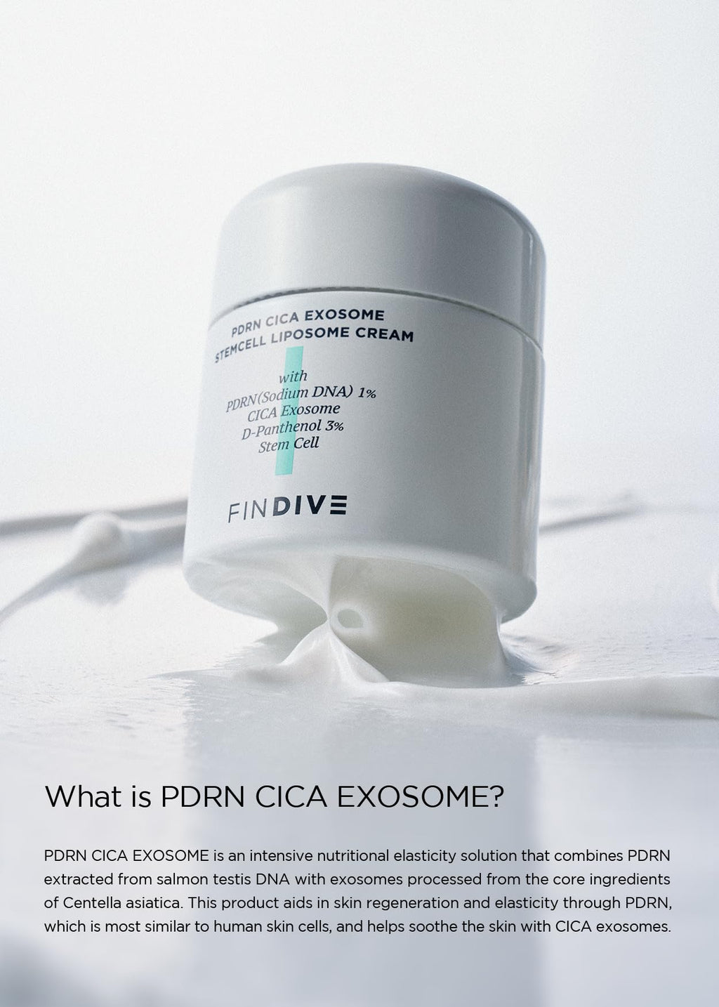 FINDIVE OFFICIAL PDRN Cica Exosome Stemcell Liposome Cream, Hydrating & Soothing Moisturizer with D-Panthenol and Centella Complex, Korean Skincare 1.69fl.oz