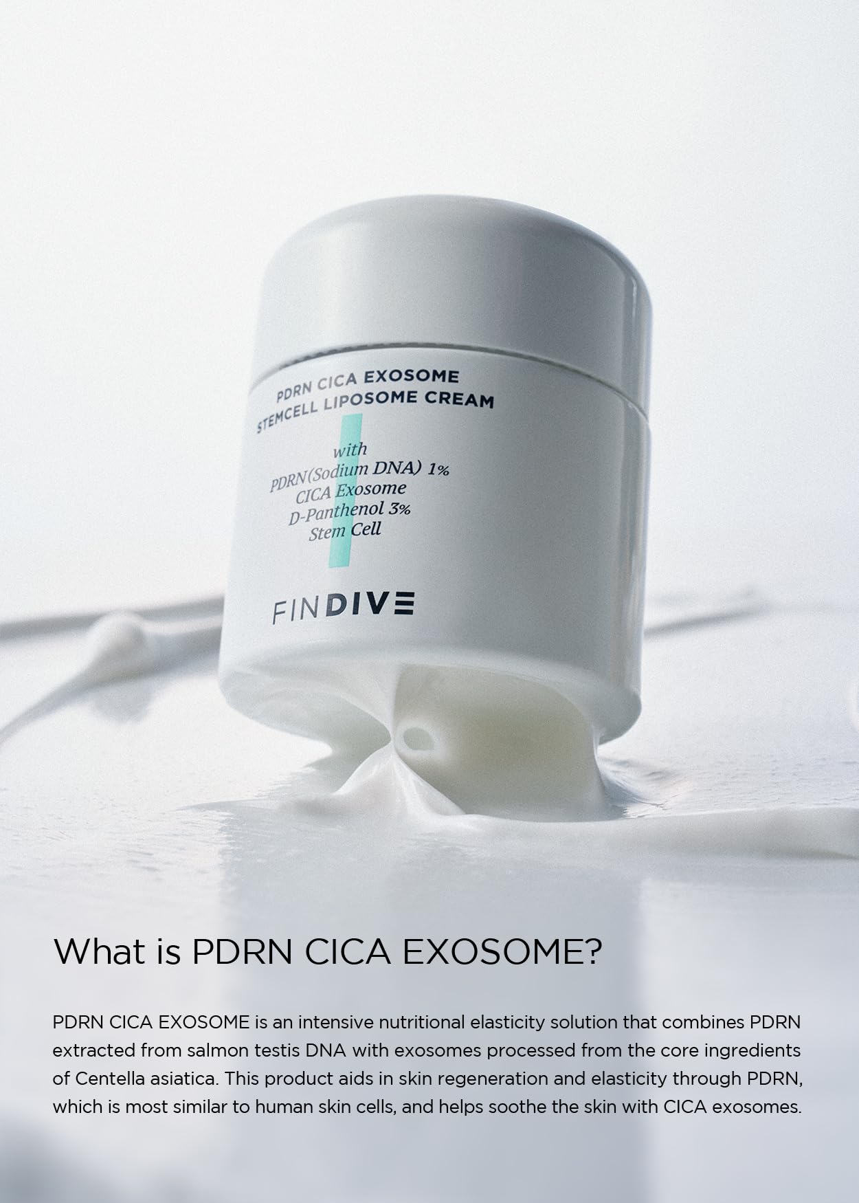 FINDIVE OFFICIAL PDRN Cica Exosome Stemcell Liposome Cream, Hydrating & Soothing Moisturizer with D-Panthenol and Centella Complex, Korean Skincare 1.69fl.oz