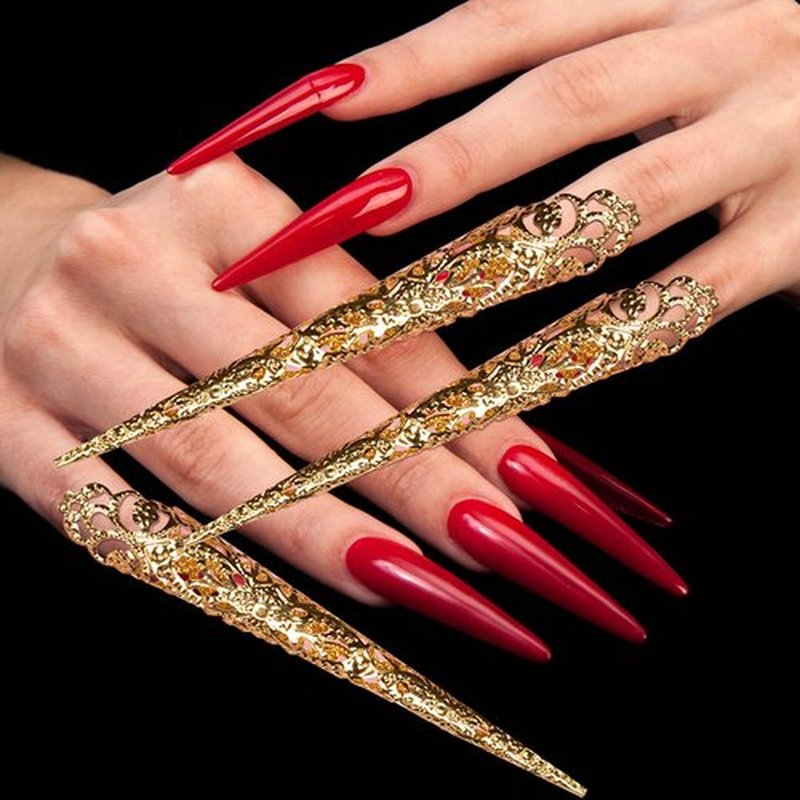 HINZIC 20pcs Finger Nail Claw Ring, Halloween Goth Fingertip Claw Finger Knuckle Protector, Ancient Queen Costume Metal Nail Ring Decoration Accessories for Cosplay Show Drama Dance- Gold & Silver