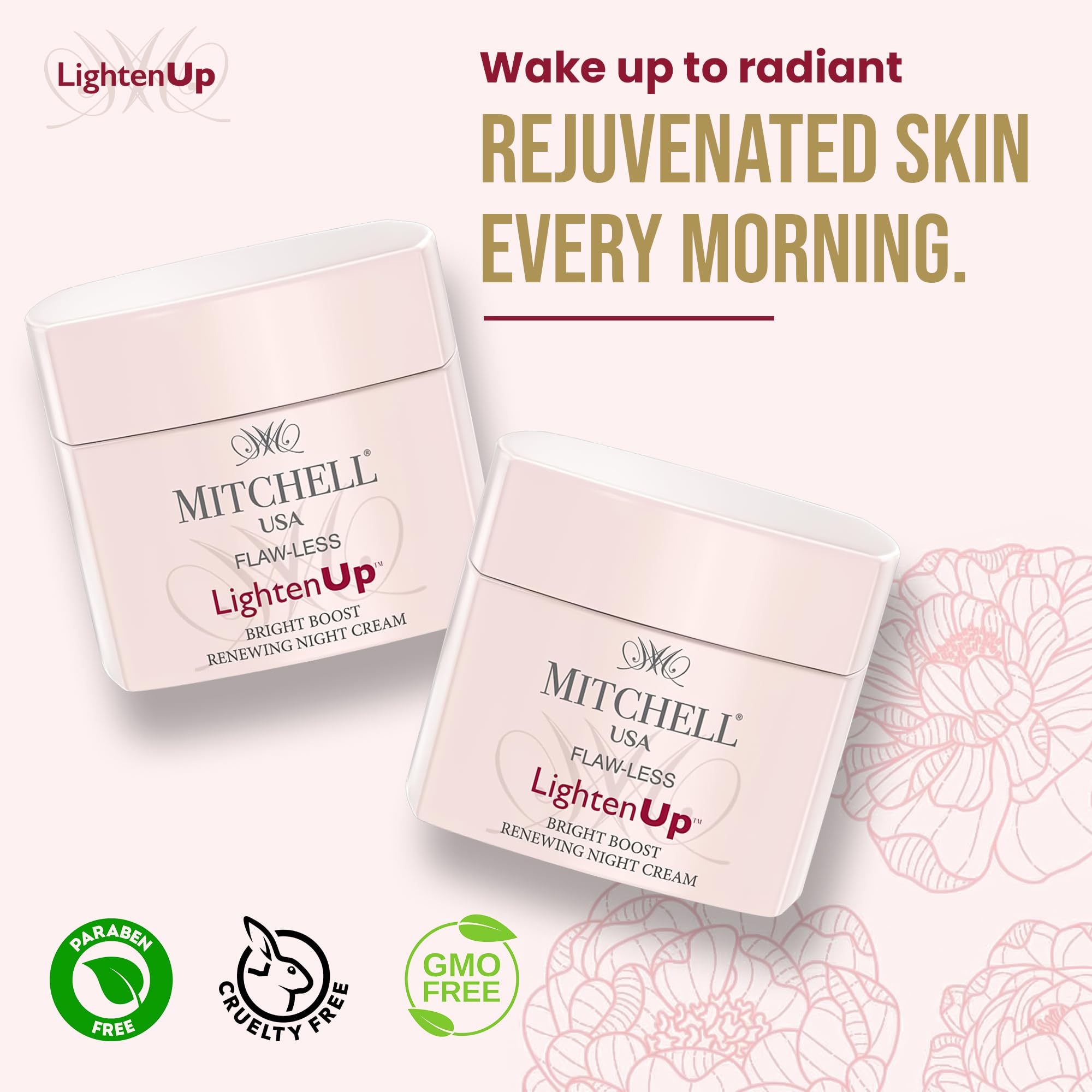 Lighten Up Flaw-Less Bright Boost Renewing Night Cream - 50g - Deeply Moisturizing, Evens Tone, Boosts Radiance, Smooths Texture - Brightening Face Cream For All Skin Types with Imperial Peony