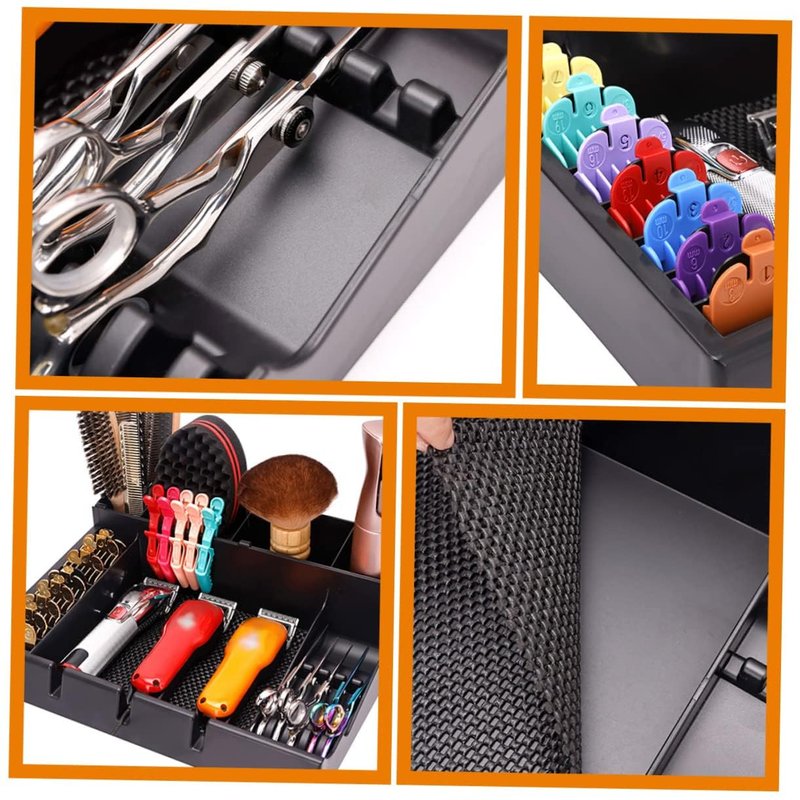 Stylist Tool Box Organizer,Clipper Professional Station Salon Clippers Portable Notches with Scissors Storage Case Organizer Tray Tools Hair for Barber Keeper Trimmer Holder Haircut Razor (Black)
