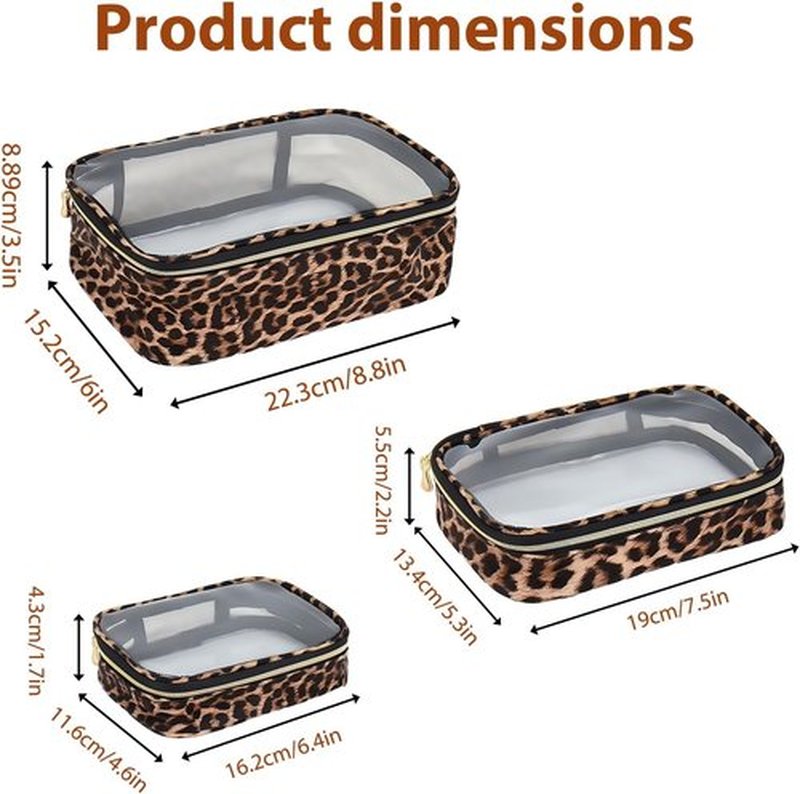 Skiennix Clear Makeup Bags - TSA Approved Travel Toiletry Set | Waterproof 3-Pack (Large, Small & Mini)