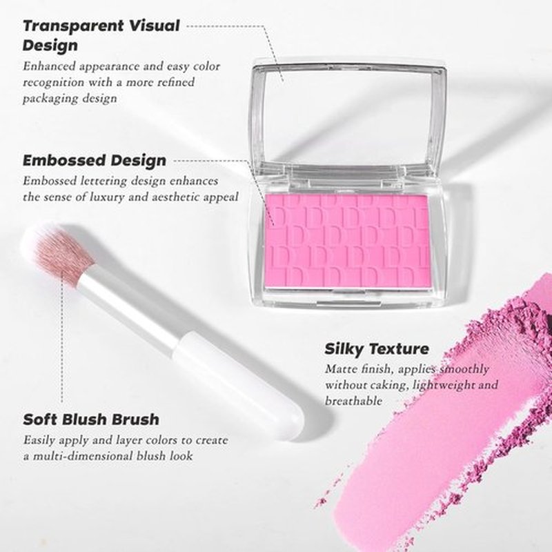 Pink Blush | Matte Powder Blush for Cheeks - Silky, Lightweight Formula with Brush, 001#